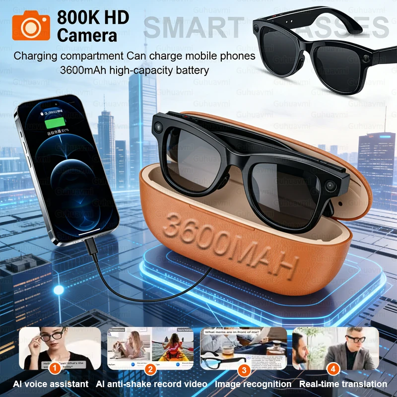 AIGLASSZ Vision V20 – 8MP Camera Smart Sunglasses with 3600mAh Case, AI Recognition