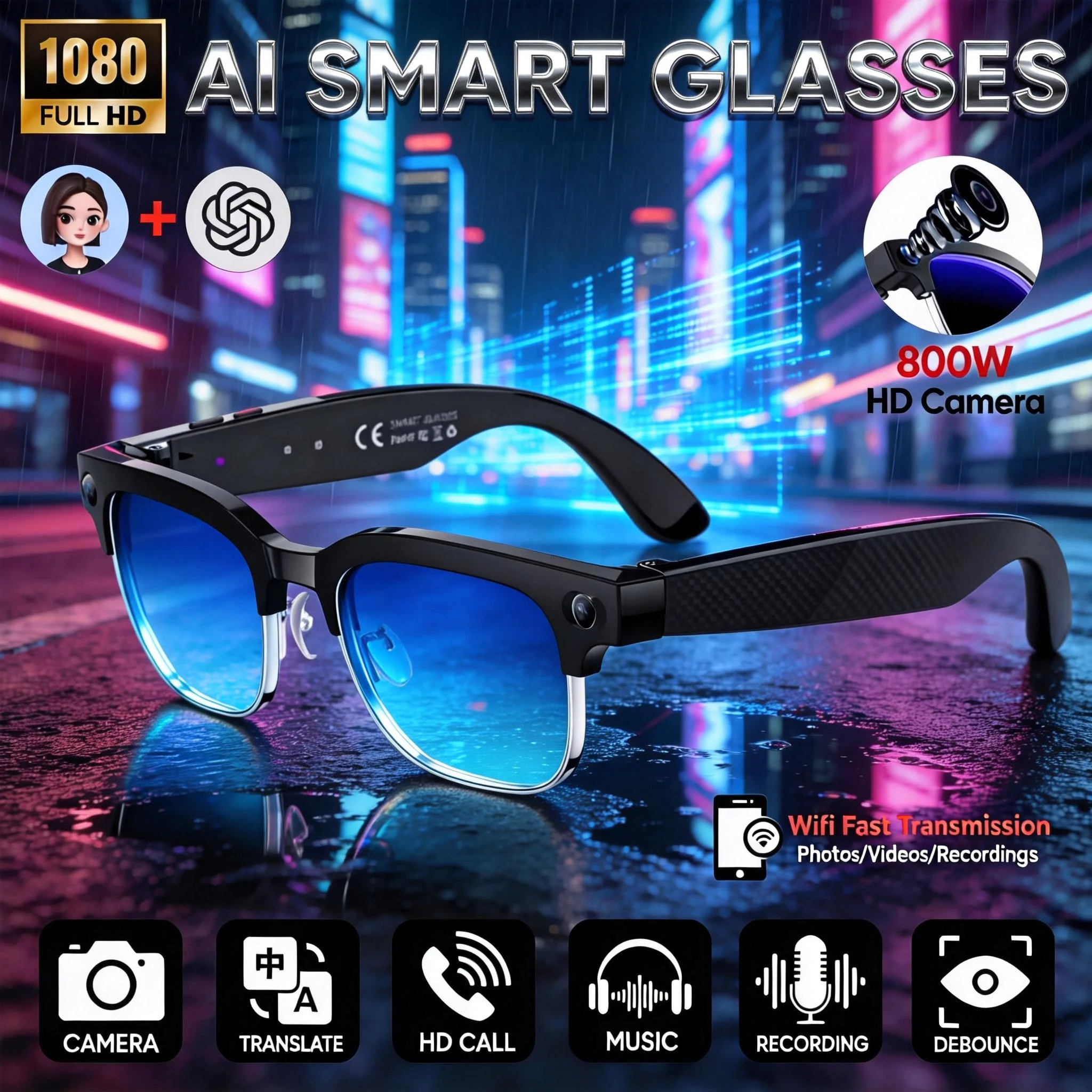 ELS AI Smart Glasses – 8MP Camera, Voice Assistant & Translation (IP66) - Image 7
