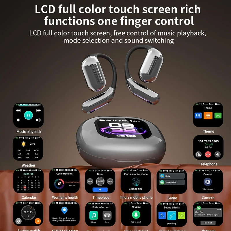 Uyuxio OWS AI Translation Earbuds – 144 Languages, LCD Touch Screen - Image 3