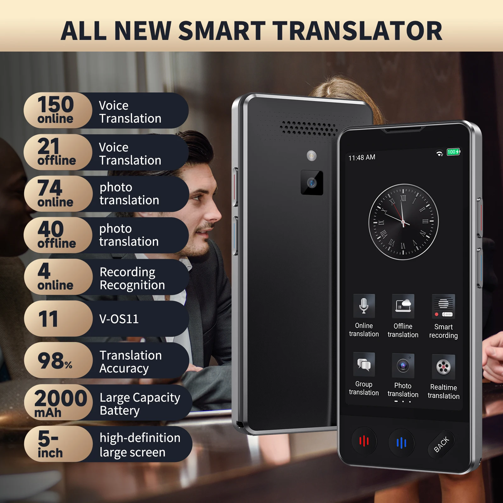 Vormor A20 AI Translator – 150 Languages, ChatGPT, Offline & Photo - Image 2