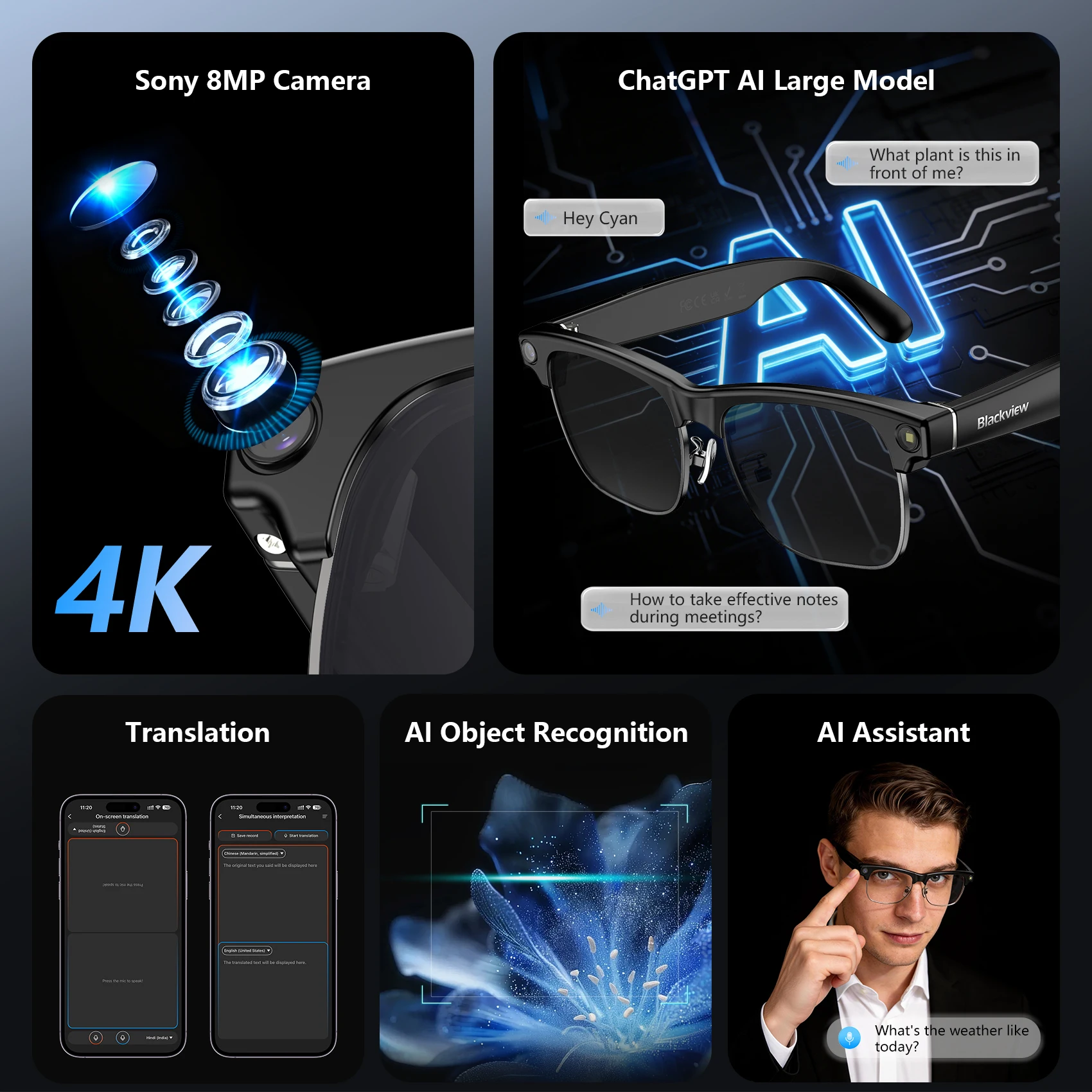 Blackview BV200 AI Smart Glasses – 12MP 4K Camera & Stereo Speakers - Image 6
