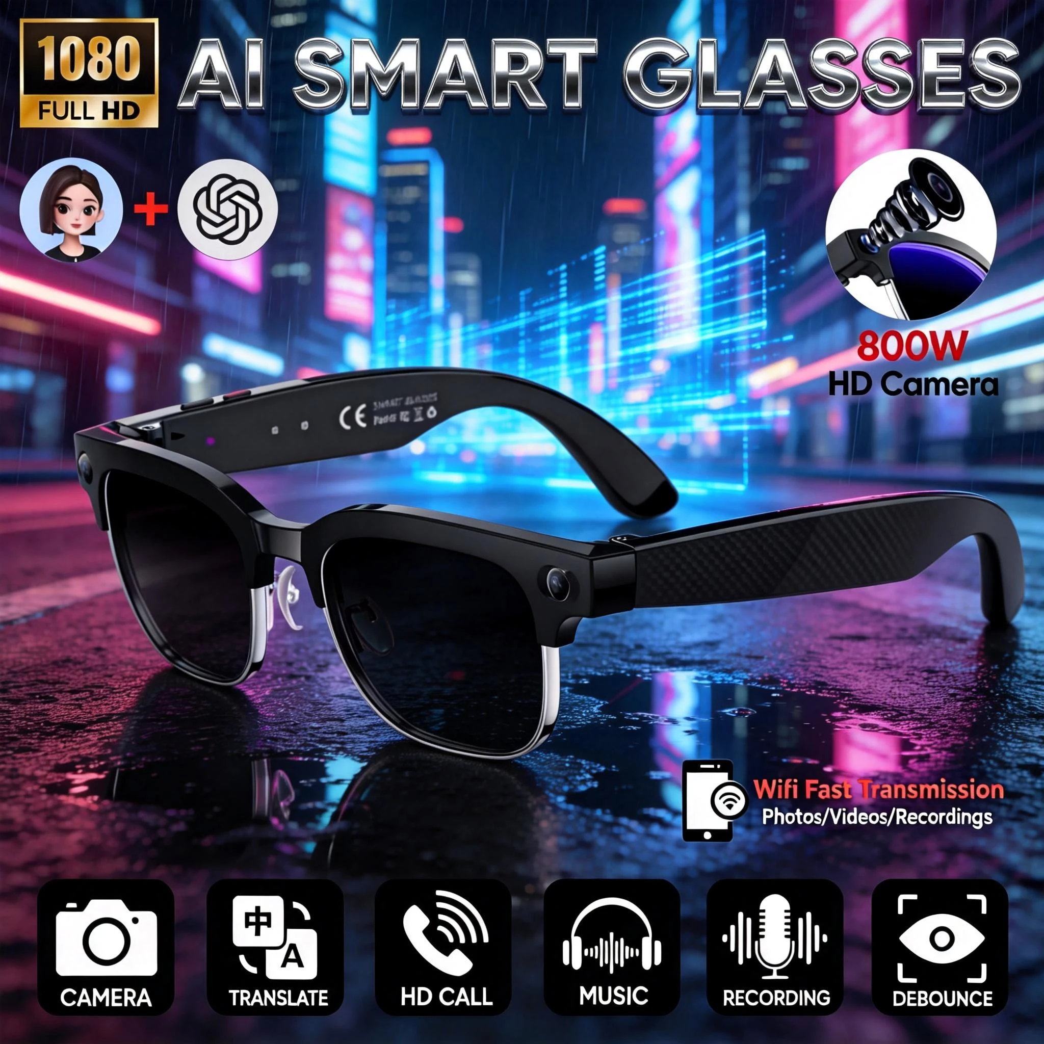 ELS AI Smart Glasses – 8MP Camera, Voice Assistant & Translation (IP66) - Image 9