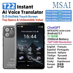MSAI T22 AI Translator – 142 Languages, Photo & Offline Translation