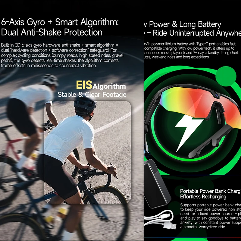 AIGLASSZ Vision V60 – Cycling Camera Smart Glasses, 8MP Anti-Shake Video & AI - Image 6