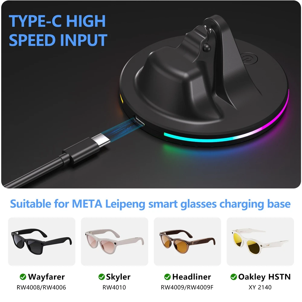 RGB Charging Stand for Ray-Ban Meta Smart Glasses with USB-C Cable - Image 6