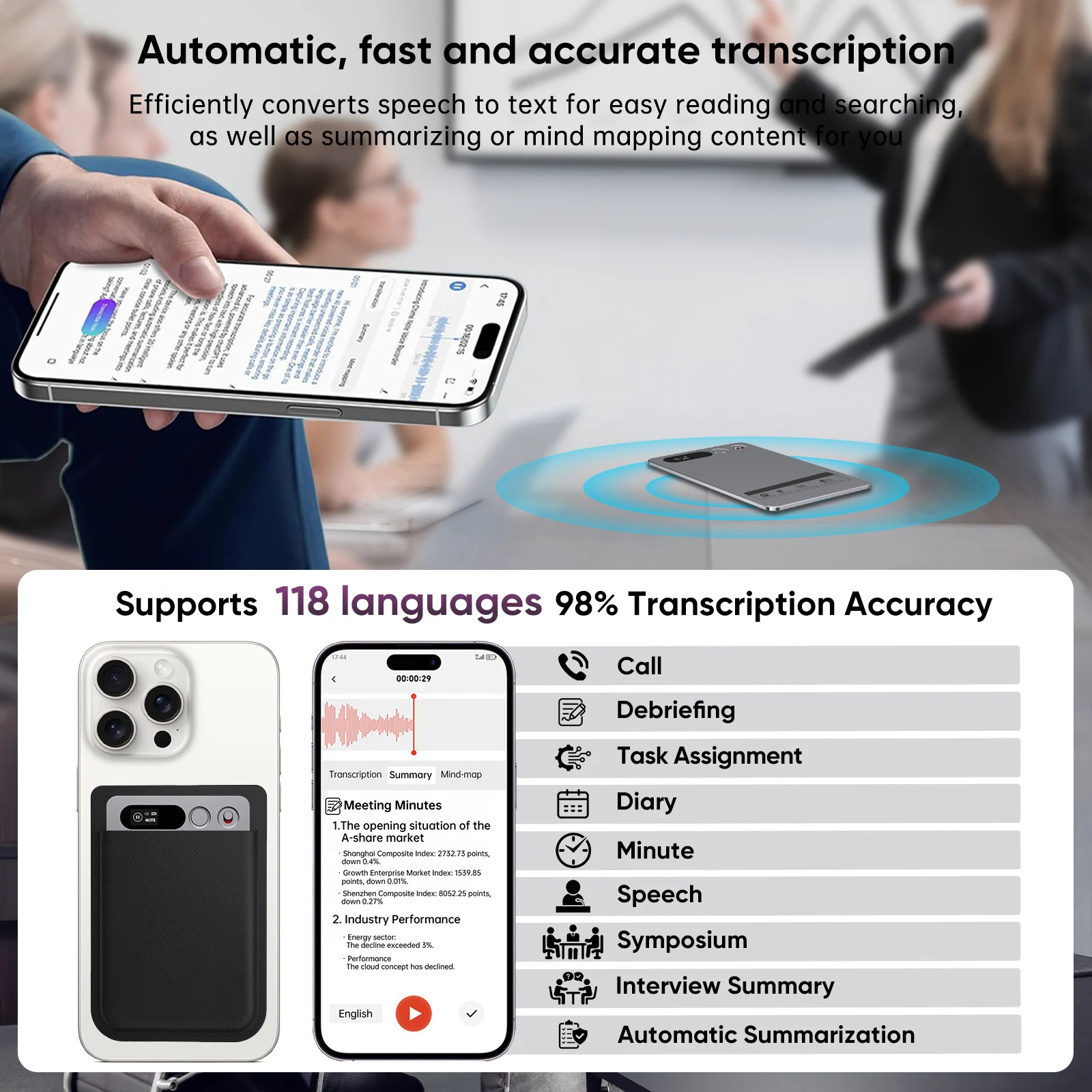 AIGLASSZ Note N07 – Mini AI Voice Recorder, 118 Languages, ChatGPT App Transcription - Image 4