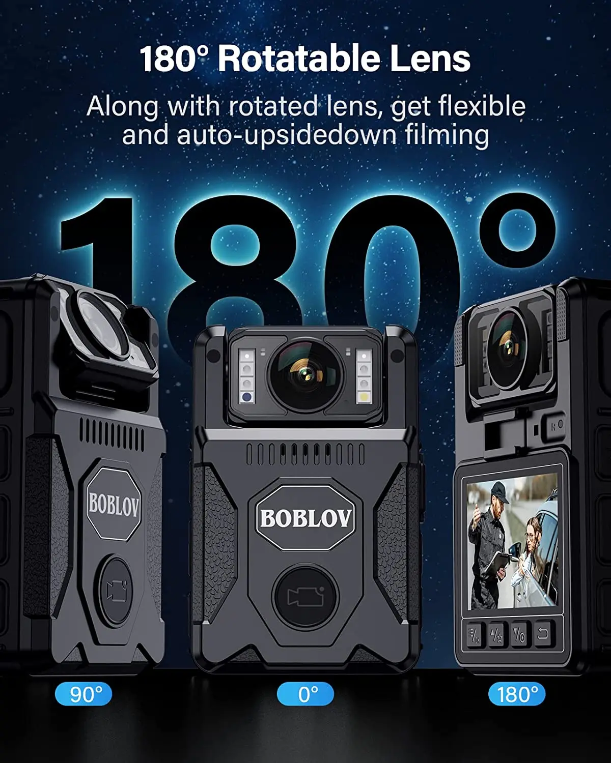 Boblov M7 1080P GPS Body Camera – 4000mAh, 128GB, 180° Rotating - Image 3