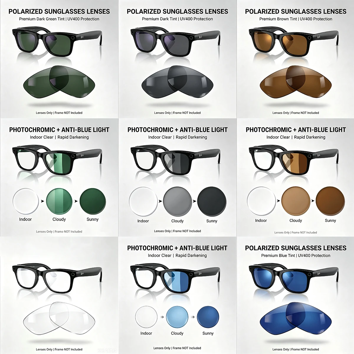 Photochromic Polarized Replacement Lenses for Ray-Ban Meta Wayfarer - Image 2