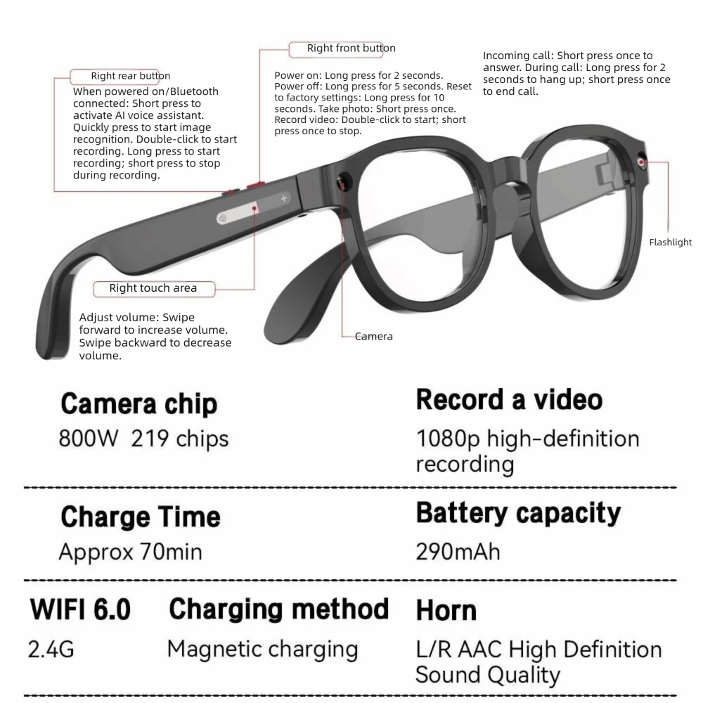 AIGLASSZ Vision V71 – 2-in-1 AI Smart Glasses, HD Video, Blue-Light Lenses - Image 4