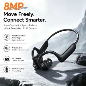 E12 Bone-Conduction Camera Earphones – 8MP, AI Assistant & Translation