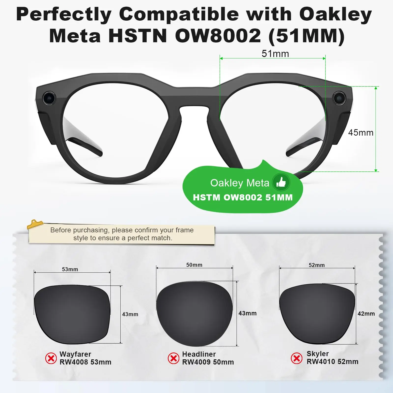 Custom Prescription Replacement Lenses for Oakley Meta HSTN OW8002 - Image 2