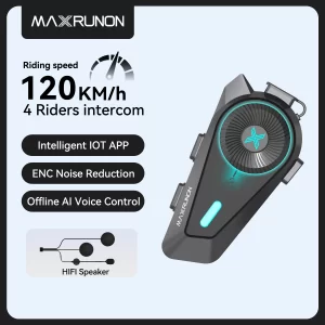 Maxrunon D10 Motorcycle Helmet Intercom – 4 Riders, AI Voice, IPX7